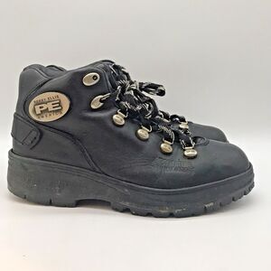 Perry Ellis America Buckle Up Hiking Boots Men's 10 Black Leather Lace Up Shoes